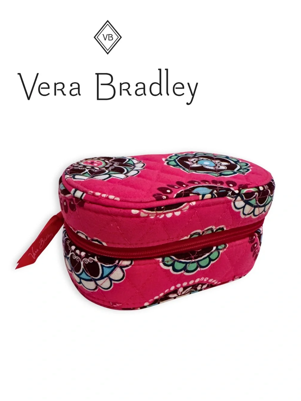 Vera Bradley Quilted Jewelry Box Travel Case Pink Cupcakes 6”x4”